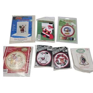 Lot of 7 Vintage 90s Cross Stitch Ornament Kits Santa Christmas Craft Farmhouse